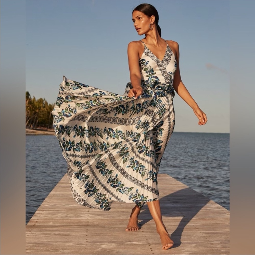 White House Black Market Blue and Green Patterned Maxi Dress
